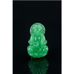 Chinese Apple Green Jadeite Craved Guanyin Pendant