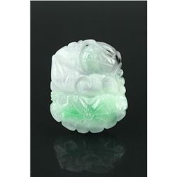 Chinese Green Jadeite Carved Lotus Pendant