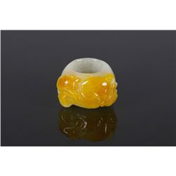 Chinese Carved White & Yellow Jadeite Ring