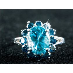 5ct Natural Blue Zircon&1ct Diamonds Ring CRV$5400