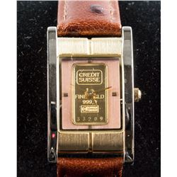 Credit Suiss 1g Fine 999.9 Gold Ingot Watch w/cert