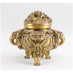 Chinese Gilt Bronze Dragon Tripod Censer Xuande MK