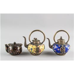 3 Assorted Chinese Bronze and Porcelain Teapots