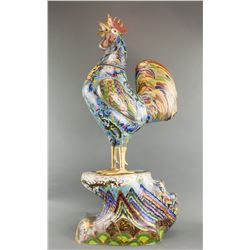 Chinese Cloisonne Enamel Bronze Rooster Statue