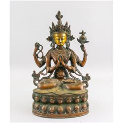 Tibetan Gilt Bronze Four-Arm Guanyin Statue
