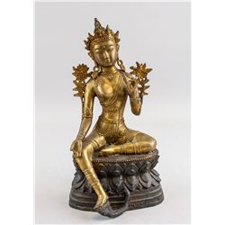 Tibetan Gilt Bronze Green Tara Statue