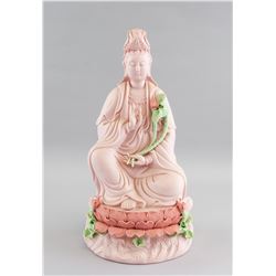 Chinese Pink Porcelain Guanyin Lamp