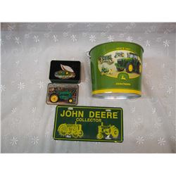 3 John Dear Advertising Items, Pail, Knife w/Tin & License Plate