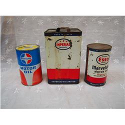 Lot OF Oil Tins, 1 Gallon 3 Star Imperial, Royalite (Full) & Esso(Full)