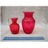 Image 1 : 2 Pieces of Cranberry Glass , Vase and Pitcher