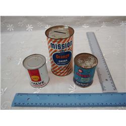 3 Old Tins, Whiz, Shell and Orange Drink