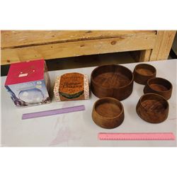 Lot OF Various Bowls (wooden set and Glass)
