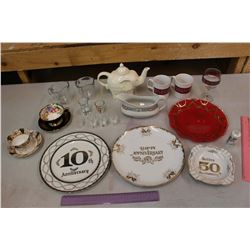 Lot OF Various Dishware ( Shot Glasses, Anniversary, Tea cups etc.)