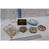 Image 1 : Lot OF Vintage Jewelry Boxes with Glass Measuring Cup and Glass Ink Well