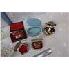 Image 2 : Lot OF Vintage Jewelry Boxes with Glass Measuring Cup and Glass Ink Well