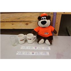 Metal Pepsi Rulers (2), Pepsi Class Tumbler, A&W Rootbeer Bear & A&W Coffee Mugs (2)