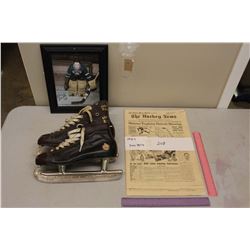 Lot of Vintage Hockey Related, (1957 Hockey News, Saskatoon Signed Photo, Vintage Skates)
