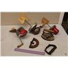 Image 1 : Lot Of Butter Churn Lid And Paddles (3) And Sad Iron With (3) Handles
