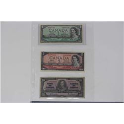 Lot of 3 Canadian 1937 &1954 Canadian 1, 2, 10 Dollar Bank Notes