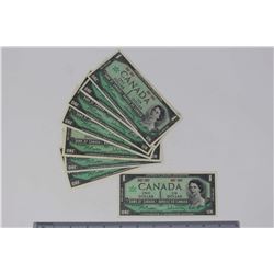 Lot of 8 1967 One Dollar Canadian Bank Notes