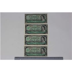 Lot of 4 1967 One Dollar Canadian Bank Notes