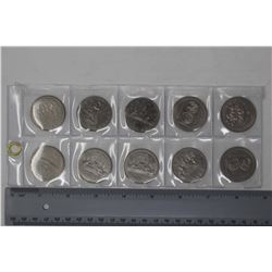 Lot of 10 Various Year Canadian 1 Dollar Coins