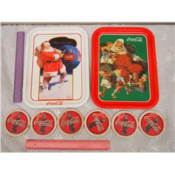 2 Coke-a-Cola Trays and 6 Coasters