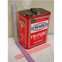 Sears Tri-Pure Motor Oil Tin (Empty)(2 US Gallons)