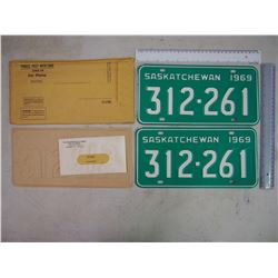 Pair of Unused 1969 Sask License Plates- Matching Numbers