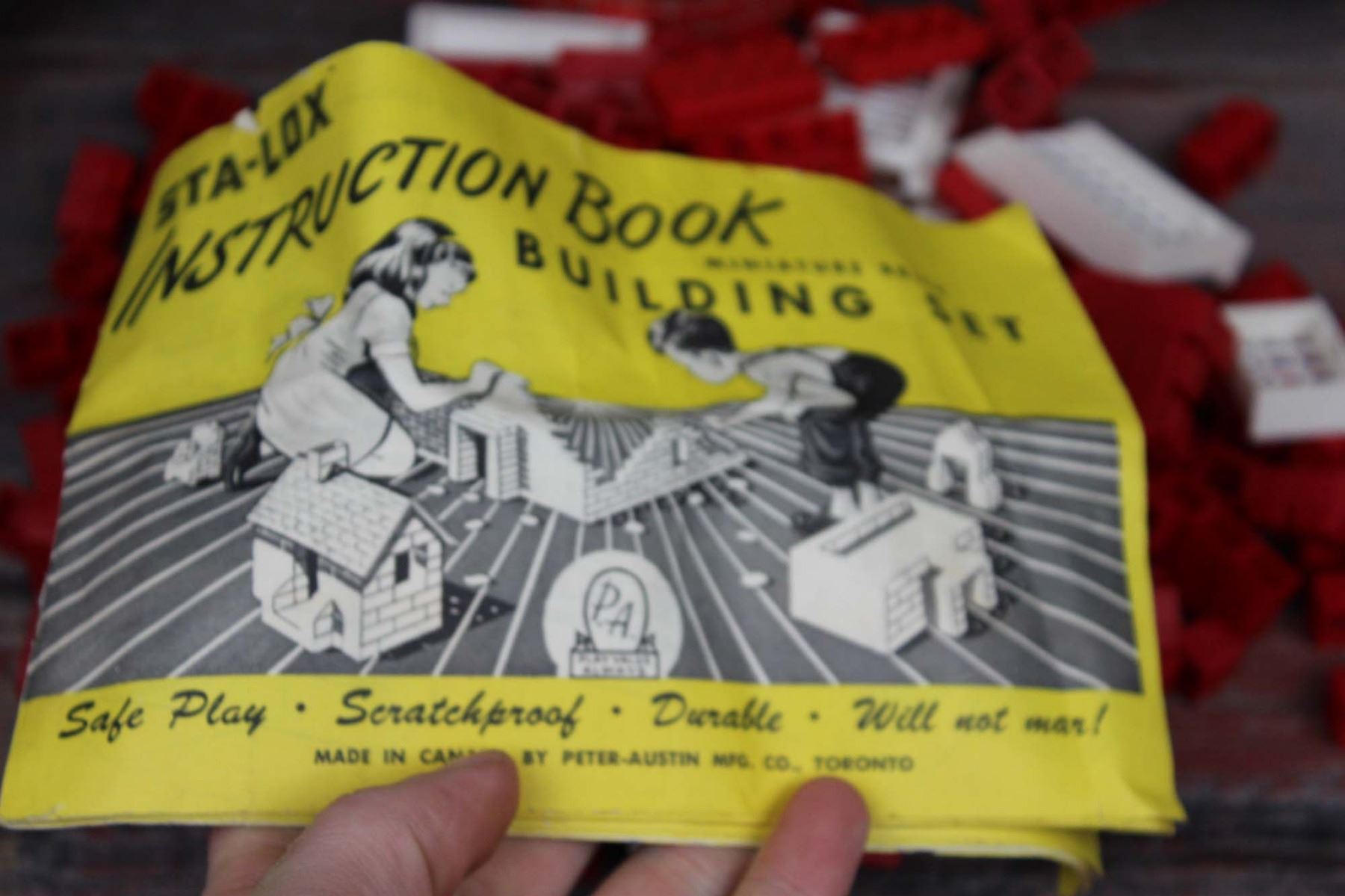 Vintage Sta-lox Brick Toy Tin Full With Instructions
