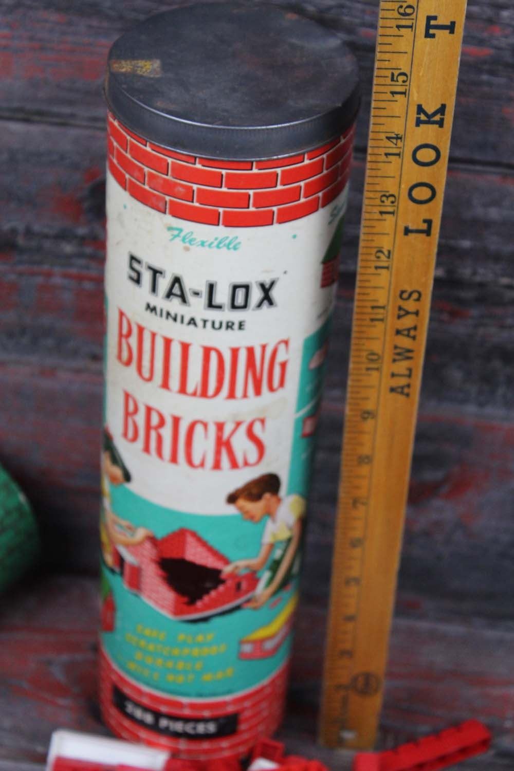 Vintage Sta-lox Brick Toy Tin Full With Instructions