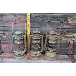 Lot Antique Barn Lanterns, No Globes (3)