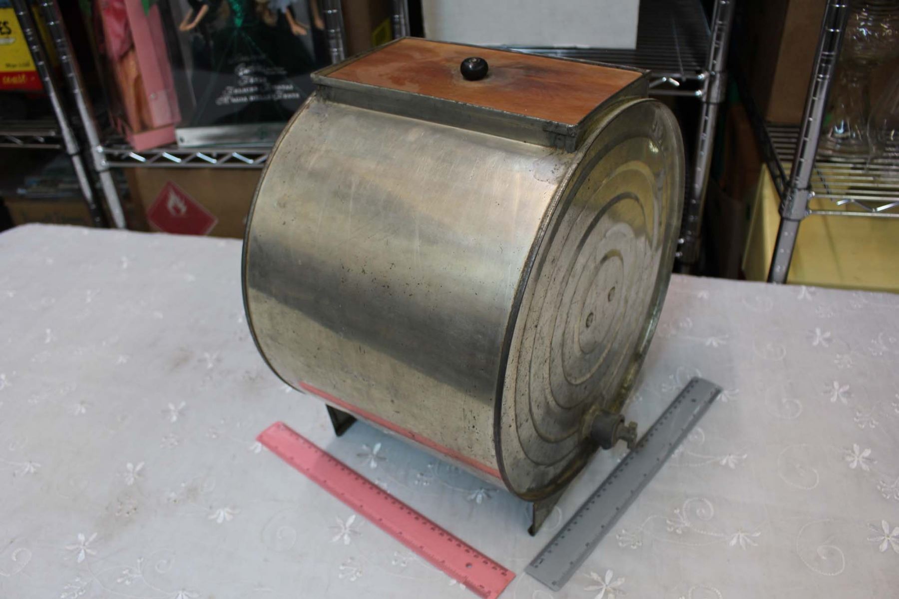 Metal Butter Churn W/ Wooden Paddles, Handle And Lid