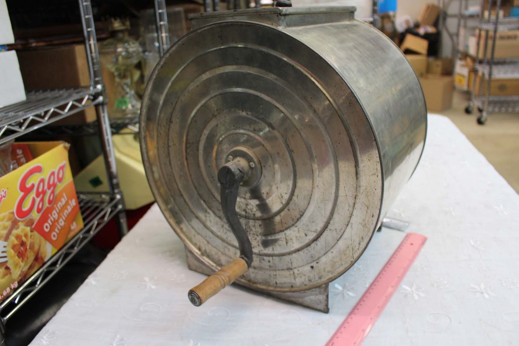 Metal Butter Churn W/ Wooden Paddles, Handle And Lid