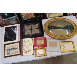 Rounded Glass Picture Frame W/ Lot Of Picture Frames