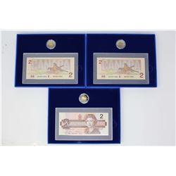 Set of 3 1996 Canada's $2 Proof Coin and Bank Note Sets