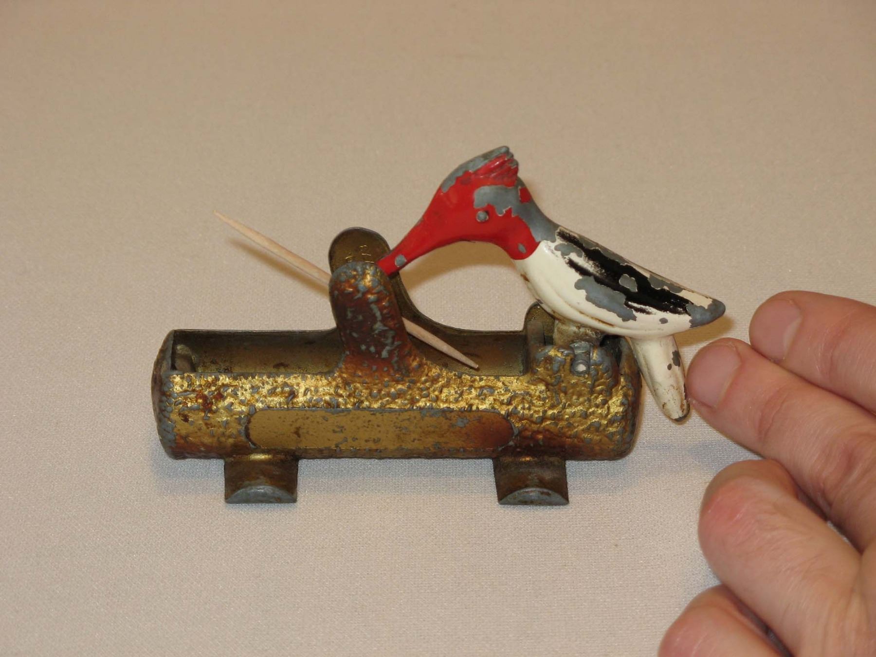 Vintage Cast Iron Woodpecker Bird Toothpick Holder/Dispenser. Spring is