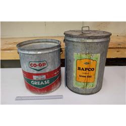 Galvanized Advertising Pails (2)(Co-Op Grease & Bapco Iron Oil)