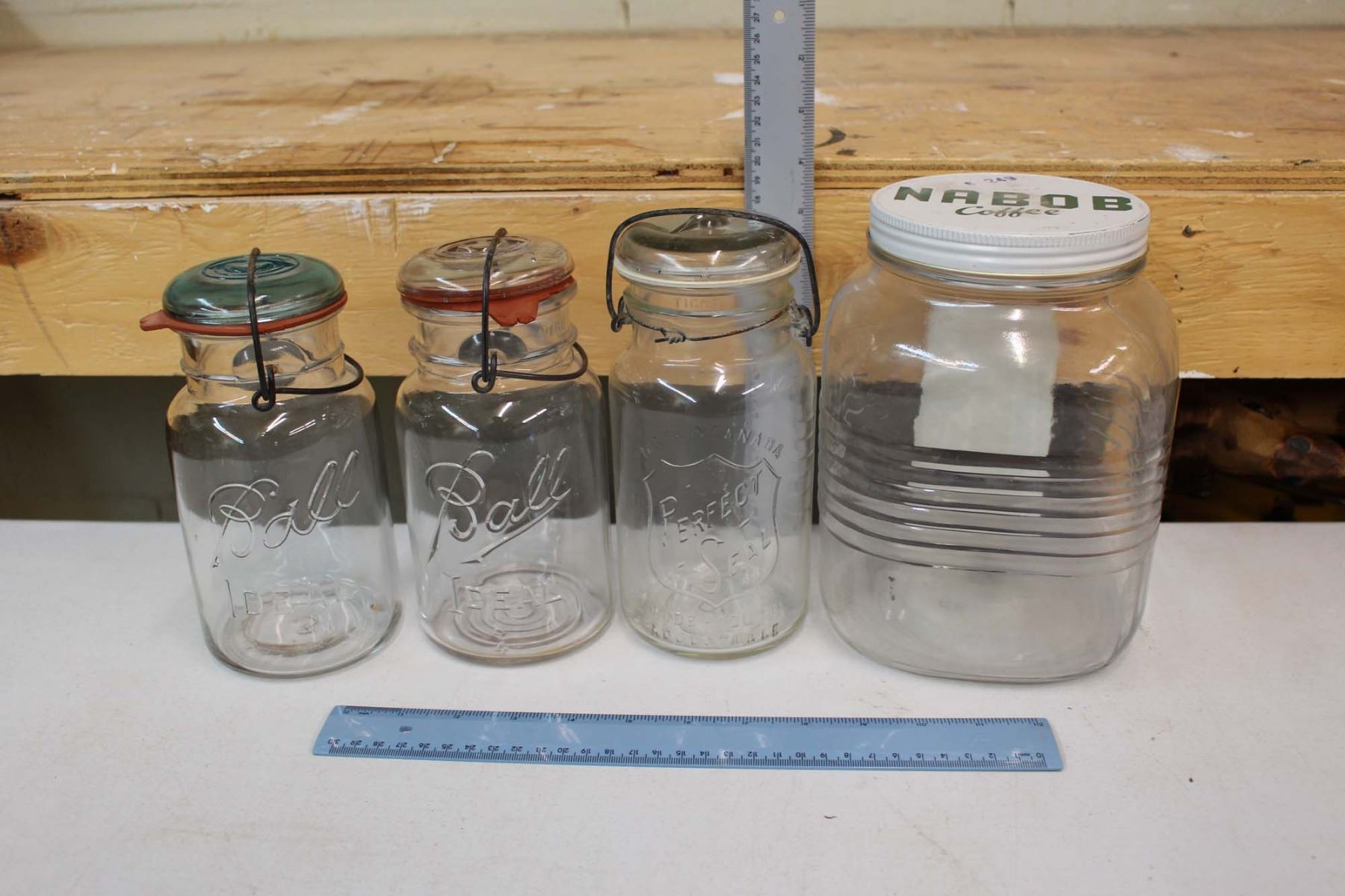 Vintage Glass Jars (4)(Nabob Coffee, Perfect Seal & Ball Ideal)