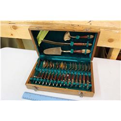 Gold Silverware Serving Set in Wooden Box