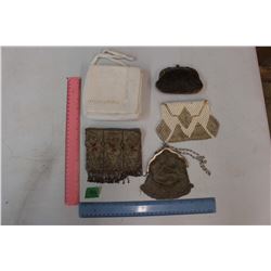 Lot of 5 Vintage Purses, 4 Beaded, 1 leather