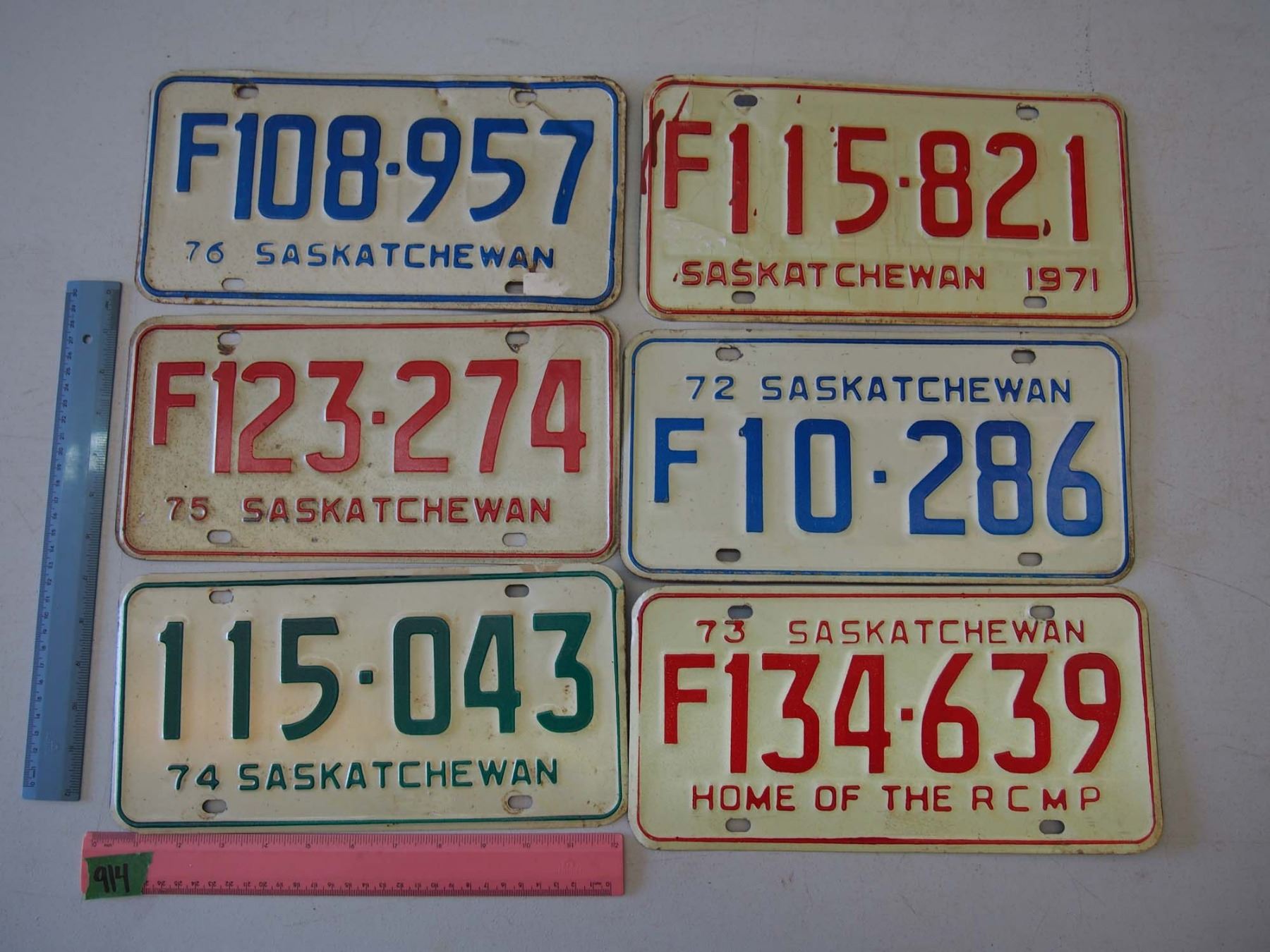Lot of 6 197176 Sequential Year Saskatchewan License Plates