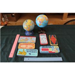 Tin Math Instrument Boxes And Globes