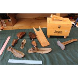 Lot Of Shoe Forms, Shoe Shine Kit, And Other Shoe Accessories