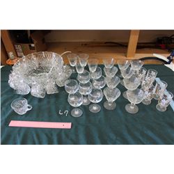 Glass Punch Bowl Set, With Lots Of Glassware