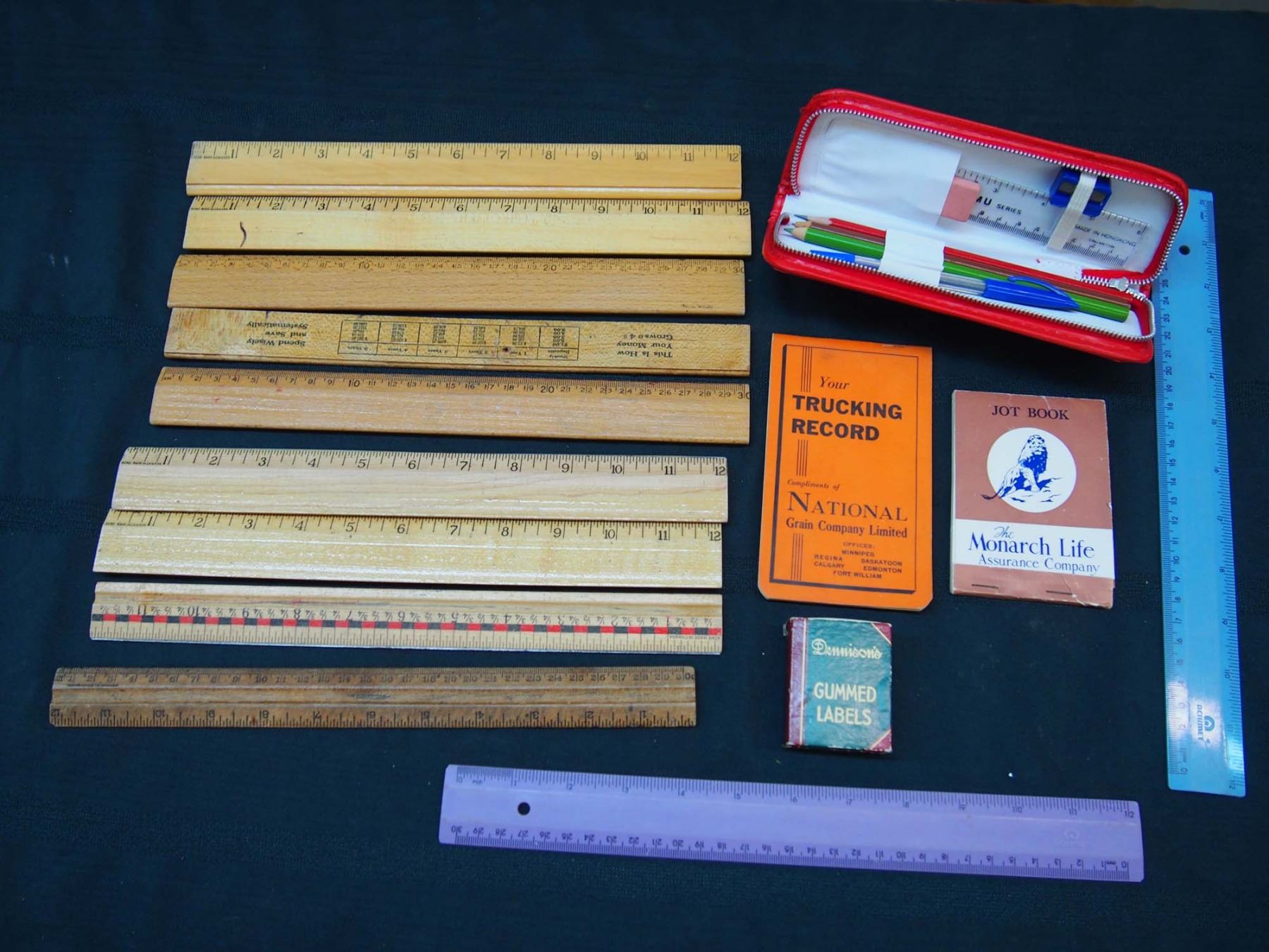 Vintage School Supplies: Wooden Rulers, Note Books, Etc