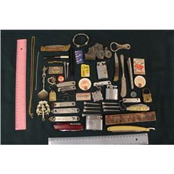 Lot of Vintage Misc: Lighters, Pocket Knives, Belt Buckle, Etc