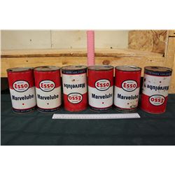 Lot of Marvelube Esso Tins (6, 1 Quart, All Empty)