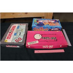 Old Board Games (3)(Pass-Out, Monopoly& Slap-Shot)