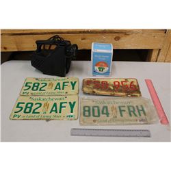 Lot of Misc: Saskatchewan License Plates, A Block Heater, Etc